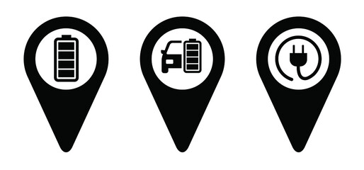 Electric charge charging point area, cable battery e-bike, car station. Charge indicator. Electric power. Parking for plug or unplug