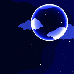 moon starry black sky with clouds. night sky with moon and stars. vector illustration, eps 10.