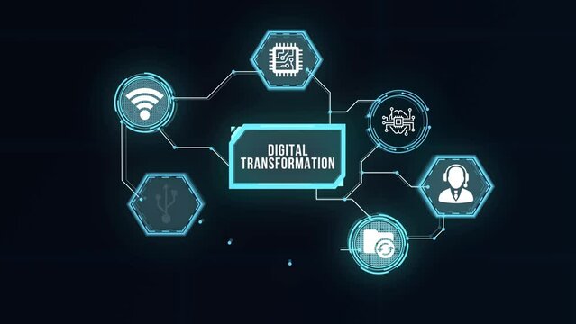 Internet, business, Technology and network concept.Concept of digitization of business processes and modern technology. Digital transformation. Virtual button.