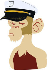 Ape with a bored face. Original bored monkey NFT artwork. Crypto graphic asset. Flat vector illustration Non-fungible token concept