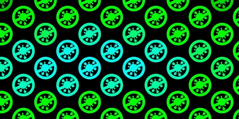 Fototapeta na wymiar Dark Green vector backdrop with virus symbols.