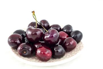 Fresh cherries on a white background