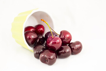 Fresh cherries on a white background