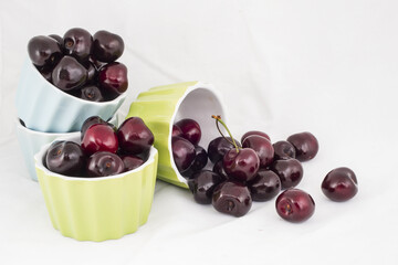 Fresh cherries on a white background