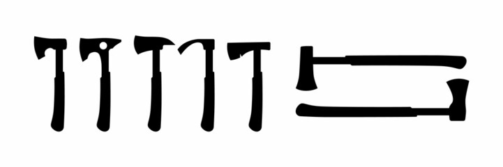 Vector illustration ax black and white silhouettes isolated on white background. Different types of axes vector icons set. Hand tool for working with wood. Equipment for carpentry work.