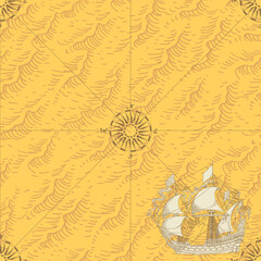 vector image of seamless texture of vintage nautical map in the style of medieval engravings	