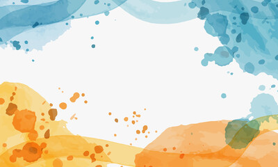 Vector watercolor abstract background in a trendy style. Template, banner, card, poster. Hand drawing. Pastel yellow and blue colors. Brown and white background.