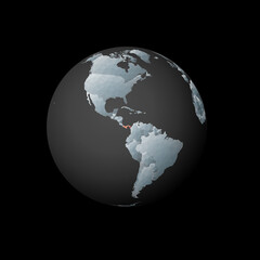 Low poly globe centered on Panama. Red polygonal country on the globe. Satellite view of Panama. Cool vector illustration.