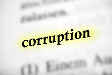 corruption - schwarz weiß Text mit gelber Markierung