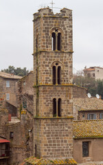 Detail of The medieval Bell tower of Church St. Mary of Providence (11th-18th century), Ronciglione, Lazio, Italy.Cultural landmark. 