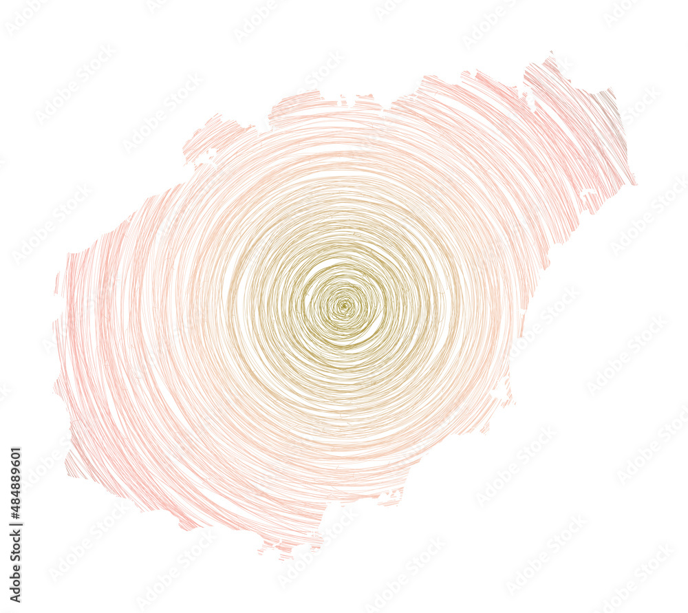 Poster hainan map filled with concentric circles. sketch-style circles in the shape of the island. vector i