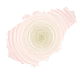 Hainan map filled with concentric circles. Sketch style circles in shape of the island. Vector Illustration.