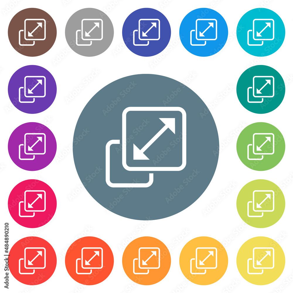Poster resize element outline flat white icons on round color backgrounds