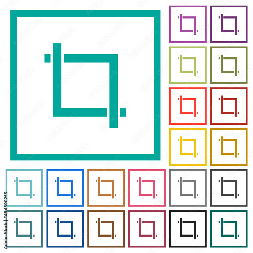 Poster crop tool flat color icons with quadrant frames