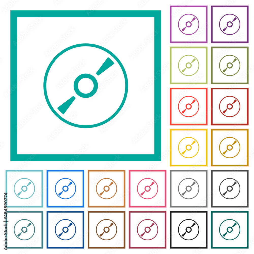 Poster dvd disk outline flat color icons with quadrant frames