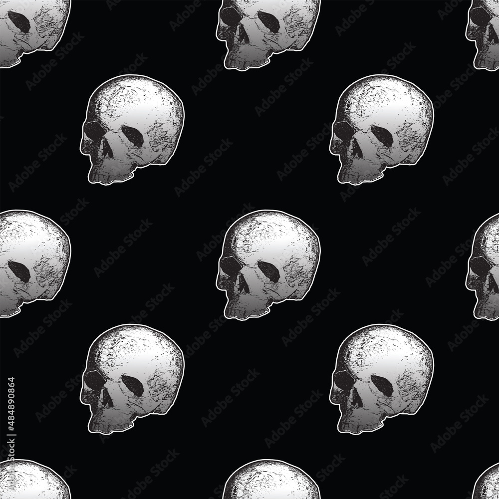 Poster vector image of seamless texture with skulls on black background