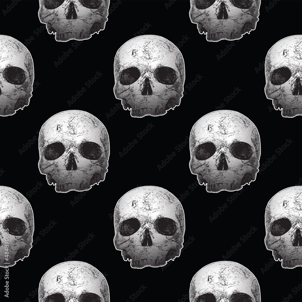 Poster vector image of seamless texture with skulls on black background