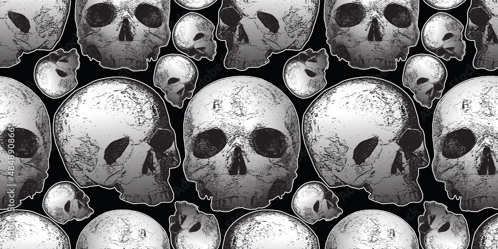Poster vector image of seamless texture with skulls on black background