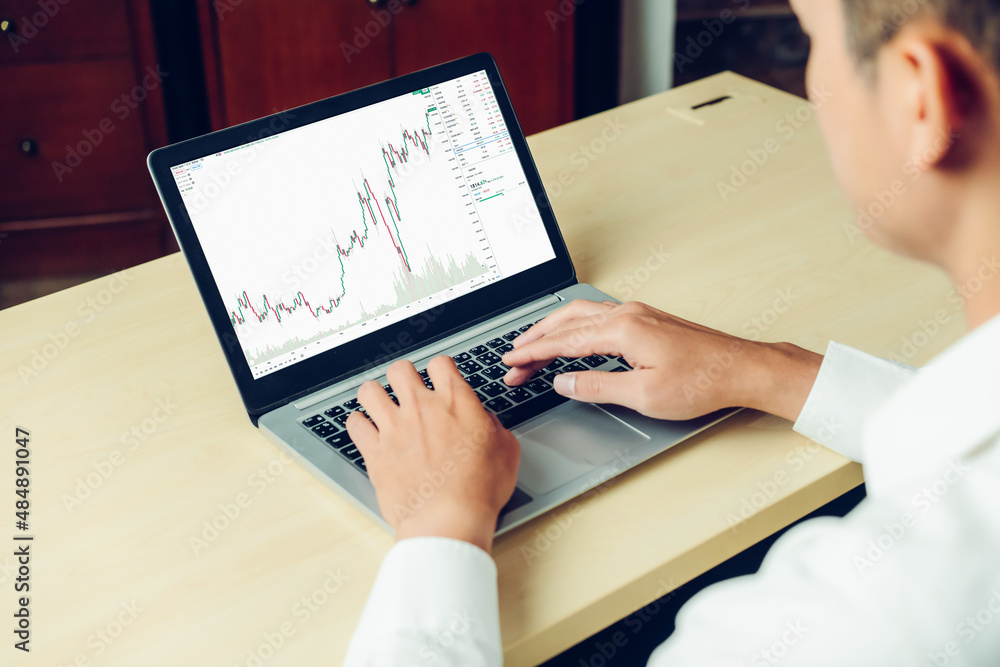 Poster stock market data chart analysis by ingenious computer software . investment application display sto