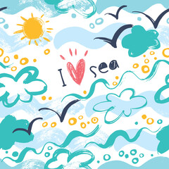 I love the sea. Seamless summer pattern.