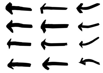 Set of different grunge brush arrows, pointers.Hand drawn paint object for design use.