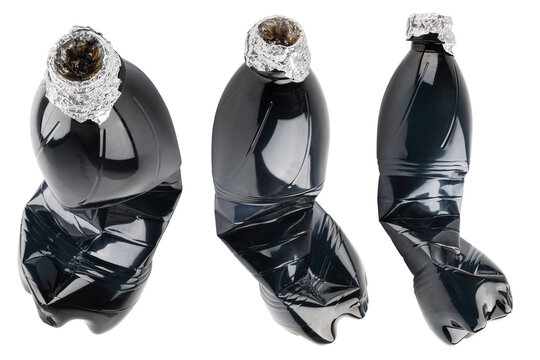 set of marijuana bong made from a plastic bottle and foil isolated on white background