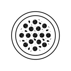 Pepperoni Pizza Outline Icon Illustration on White Background