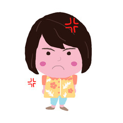 怒る沖縄のかりゆしウェアを着た女性　イラスト素材