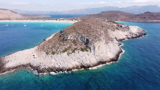 Aerial View Island Elafonisos Beach, Lakonia, Peloponnese, Greece