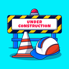 Under construction clipart with colored hand drawn cartoon style