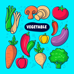 Vegetable clipart element set with colored hand drawn doodle style