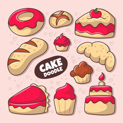 Cake clipart illustration with colored hand drawn cartoon style