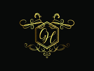 GH initial letter luxury monogram logo,elegant ornamen jewelry, emblem of love shape heart