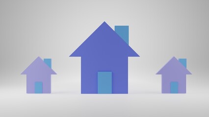 Minimal house isolated 3d rendering. Living blue home style.