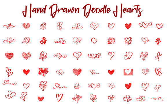 Hand drawn Doodle hearts, love hearts collection, Elements for Valentine's Day
