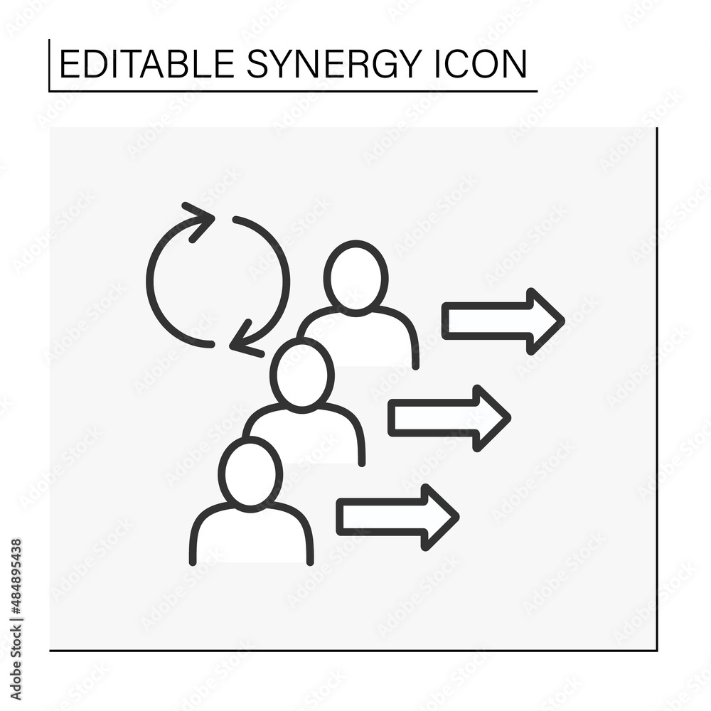 Poster career development line icon. collaborations between workers. arrows. synergy concept. isolated vect