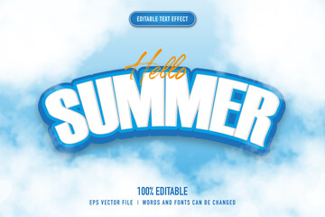 summer text effect with editable cloud background