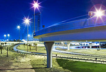 Elevated highway in Dubai, UAE Illuminated at night