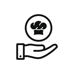 Chef hat on hand. Cooking, food, menu icon line style isolated. Vector illustration