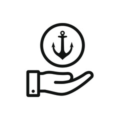 Anchor on hand. Marine, maritime, sailor icon line style isolated. Vector illustration