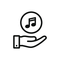 Musical note on hand icon line style isolated. Vector illustration