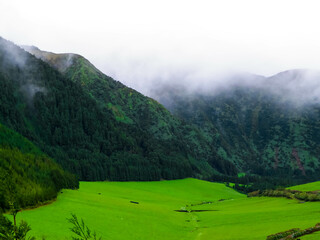 Mountain landscape of Sao Miguel Island, Azores.