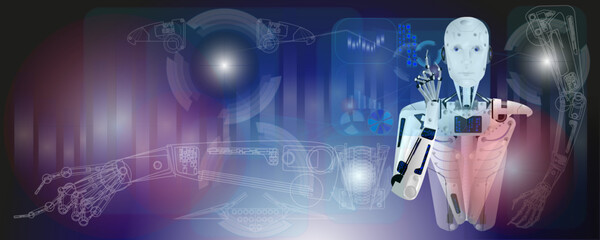 Robotics of the future. The robot assembles itself. Artificial intelligence collects the robot. Artificial Intelligence