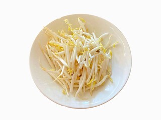 bean sprouts in a white bowl on a white background