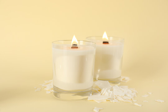 Close White Soy Wax Flakes Candle Stock Photo 2321225625
