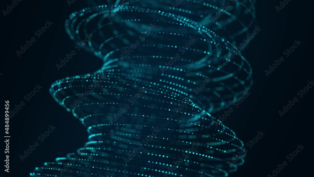 Poster Network connection structure. Abstract twisted form with dots and lines. Technology grid background. Flow of particles. 3D rendering.