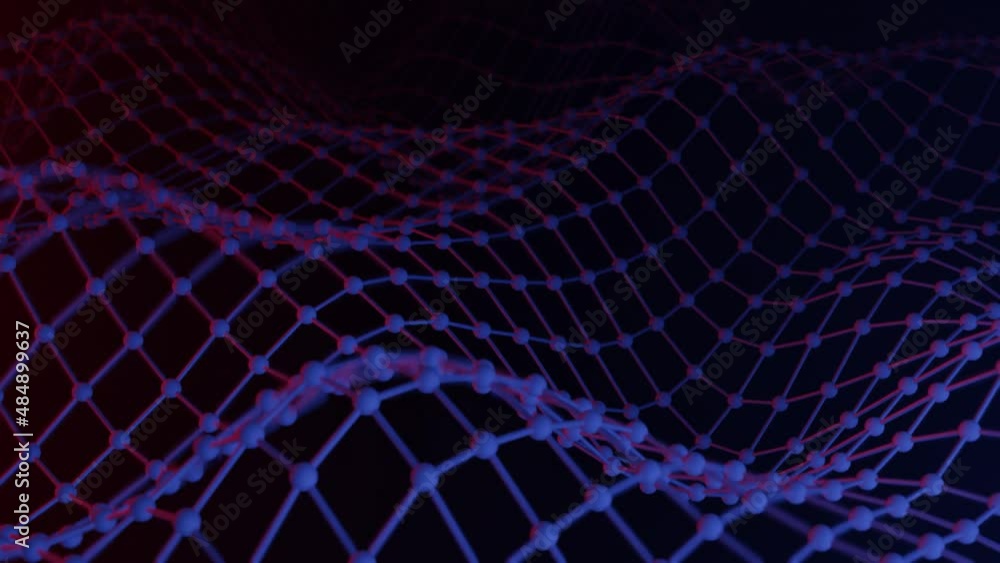 Poster abstract digital purple wave glowing futuristic grid. seamless loop animation.3d