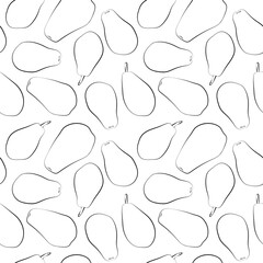 A black and white set of seamless patterns of avocados, leaves, fruits and flowers, 1000x1000 pixels.