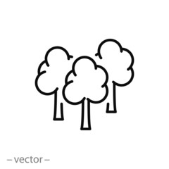 forest icon, three trees, park emblem, ecology environment, thin line symbol on white background - editable stroke vector illustration