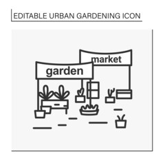 Garden market line icon. Natural eco products fair. GMO free, organic produce. Street marketplace. Houseplant selling. Urban gardening concept. Isolated vector illustration. Editable stroke